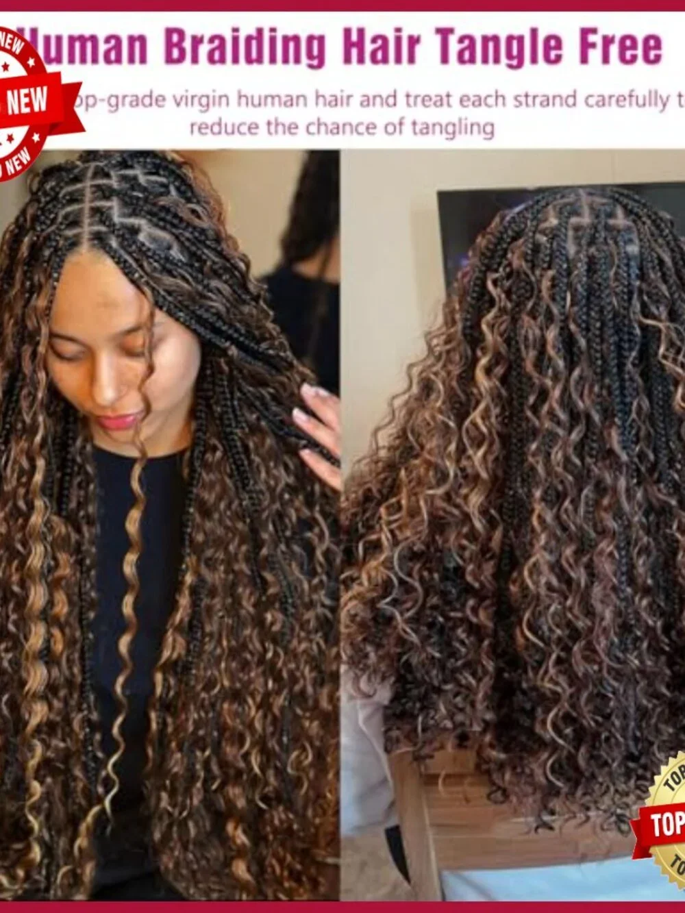 22 Inch Deep Wave Human Hair Extensions for Boho Braids 100g Bundle